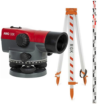 Комплект: нивелир оптический AMO 32X + штатив RGK S6-N + рейка AMO S4