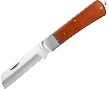 Нож электрика 122х43х11мм прямое лезвие деревянная ручка WORKPRO