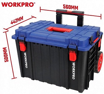 Ящик штабелируемый пластиковый с крышкой 560х424х500мм на колесиках WORKPRO WP283032