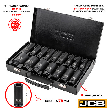 Набор головок ударных глубоких JCB 1/2'' JCB-4167-5MPB 6гр.16 предметов в метал.кейс