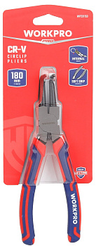 Клещи для съема внешних стопорных колец 180мм CR-V загнутые, двухкомпонент.рукоятка WORKPRO WP231153