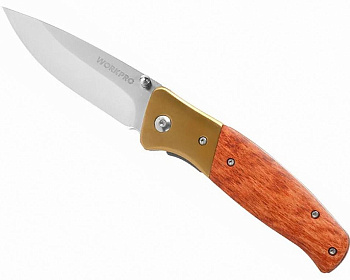 Нож складной 85/195мм WORKPRO с деревянной рукояткой